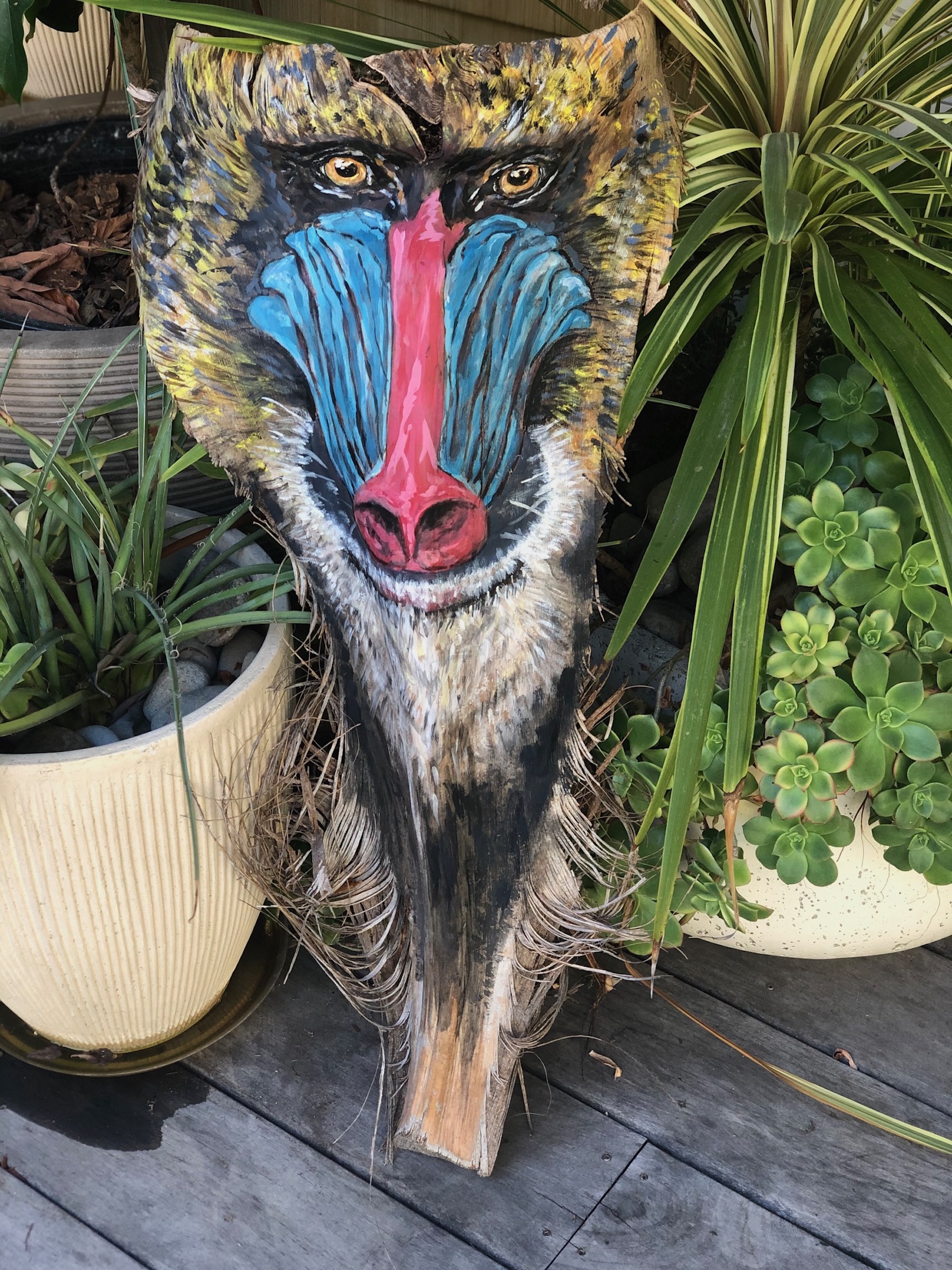 Mandrill painting by Jane Muschenetz for Palm Frond Zoo